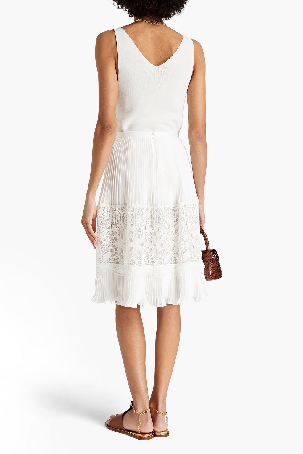 SEE BY CHLOÉ Crochet-paneled pleated satin-crepe skirt