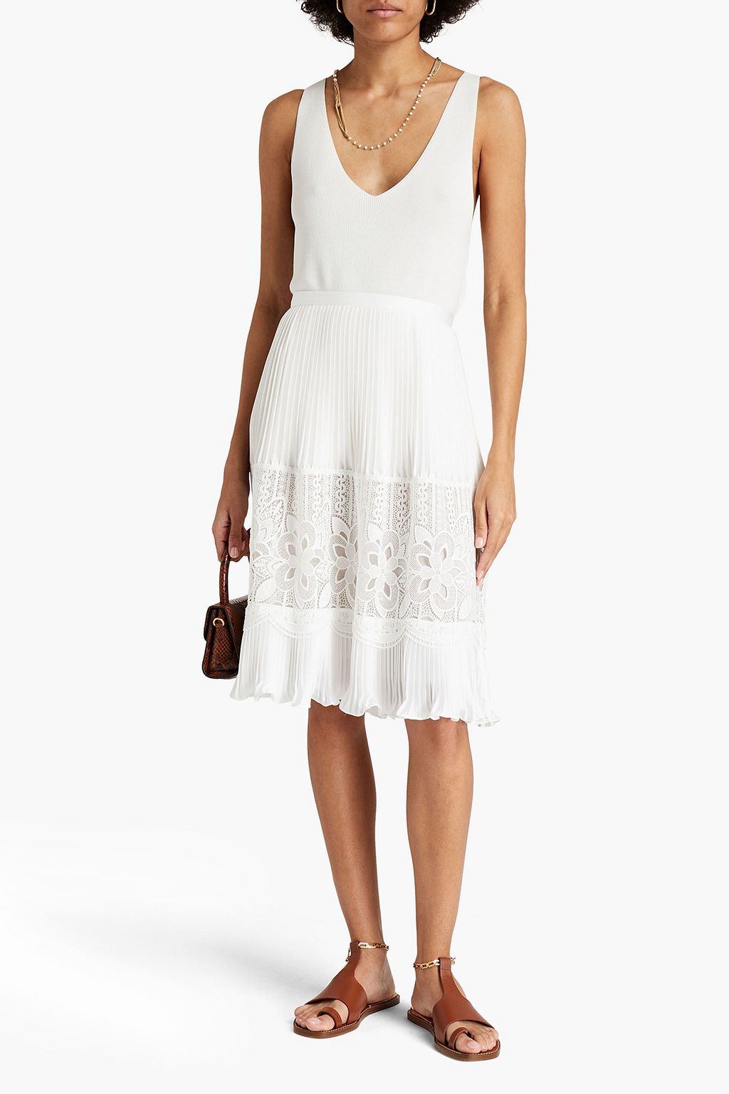 SEE BY CHLOÉ Crochet-paneled pleated satin-crepe skirt