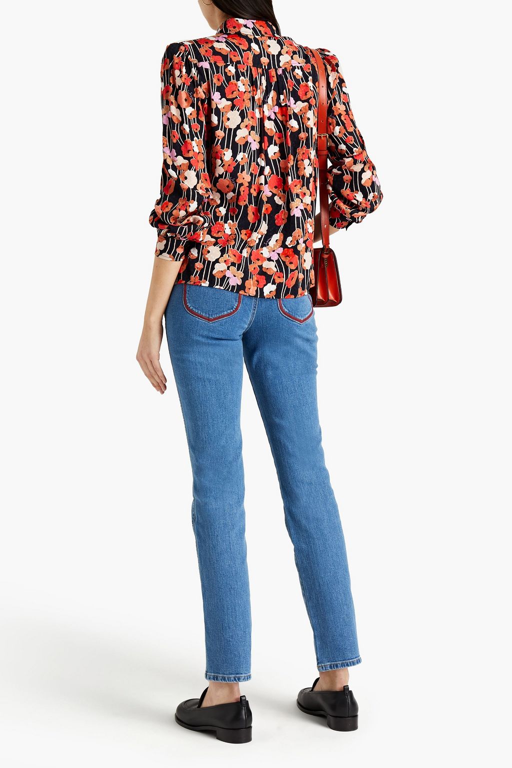 SEE BY CHLOÉ Gathered floral-print satin-jacquard shirt