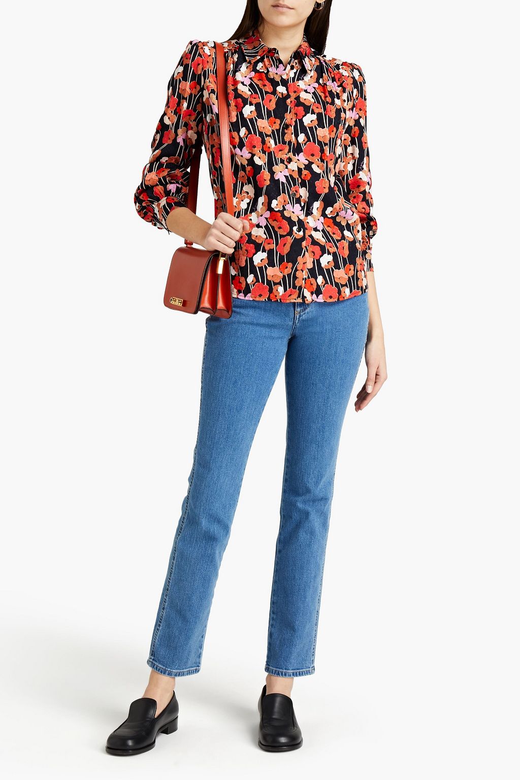 SEE BY CHLOÉ Gathered floral-print satin-jacquard shirt