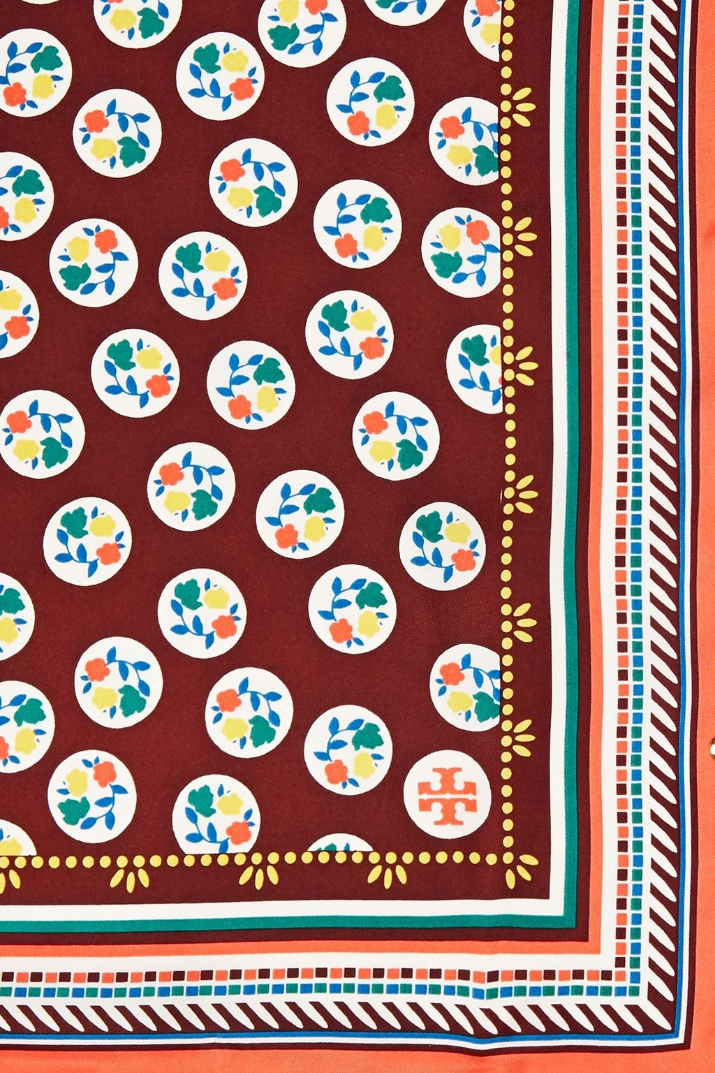TORY BURCH Embellished floral-print silk-twill scarf