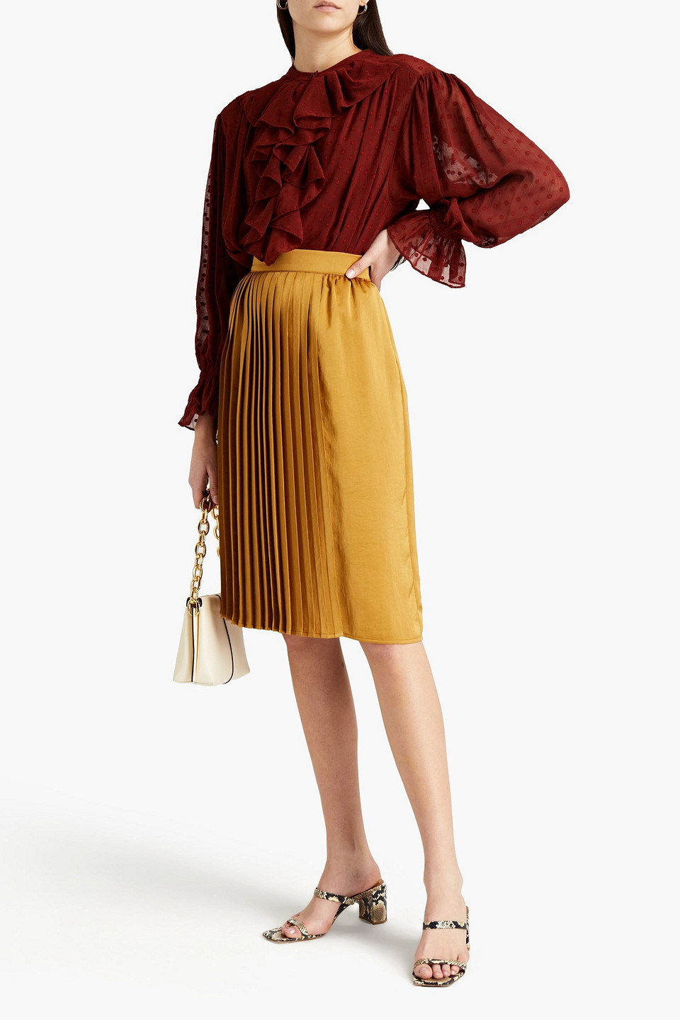 See By Chloé Ruffled Fil Coupé Crepon Blouse In Brown