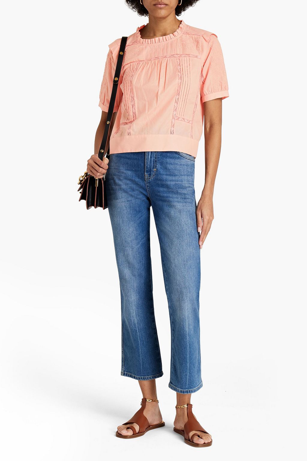 SEE BY CHLOÉ Pintucked lace-trimmed cotton-voile top