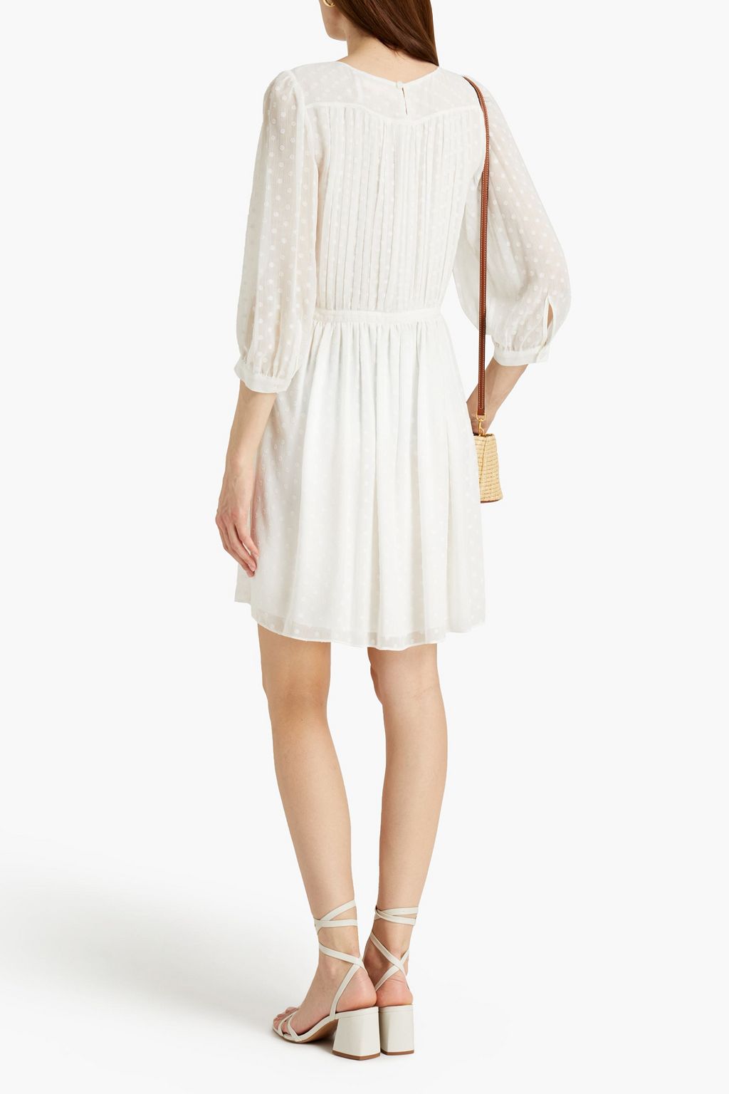 SEE BY CHLOÉ Pleated Swiss-dot and crepon mini dress
