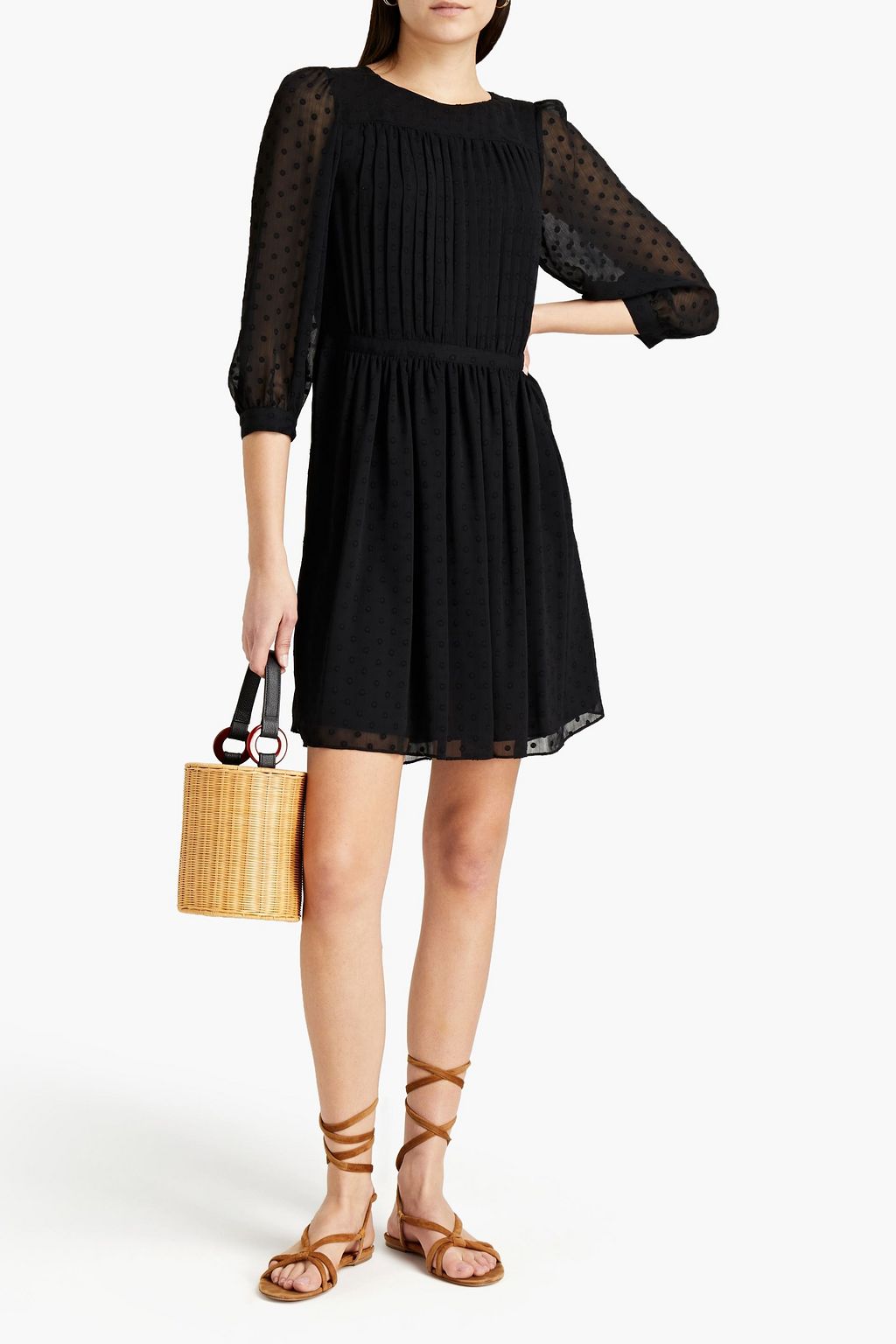 SEE BY CHLOÉ Pleated Swiss-dot and crepon mini dress