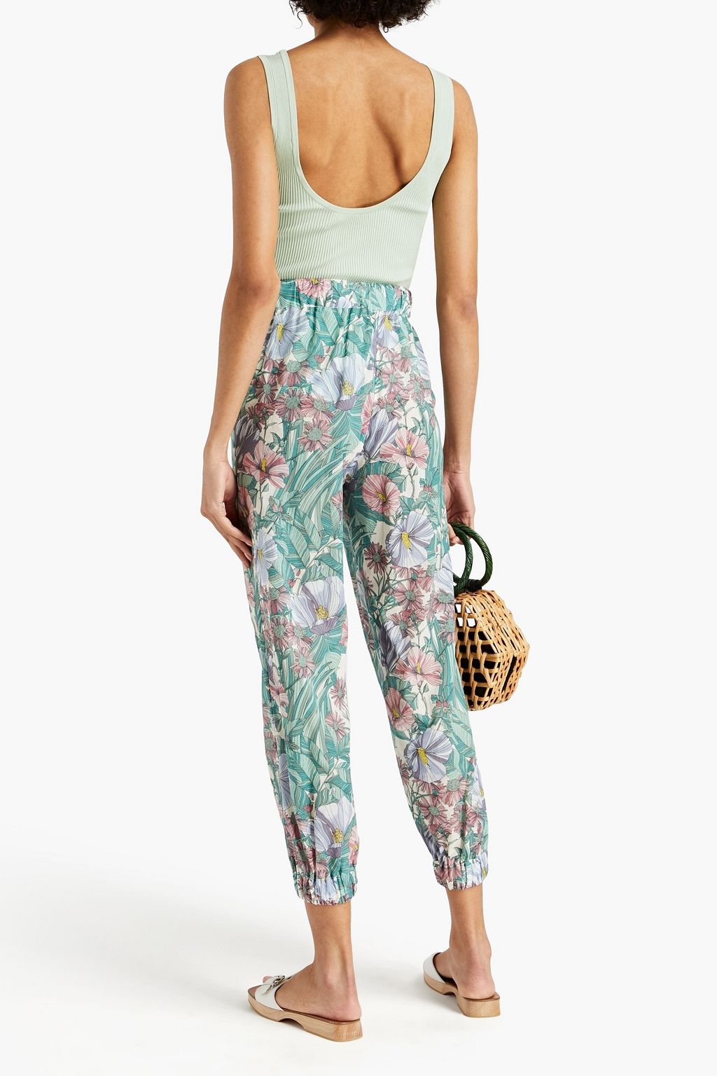 TORY BURCH Printed cotton-mousseline tapered pants
