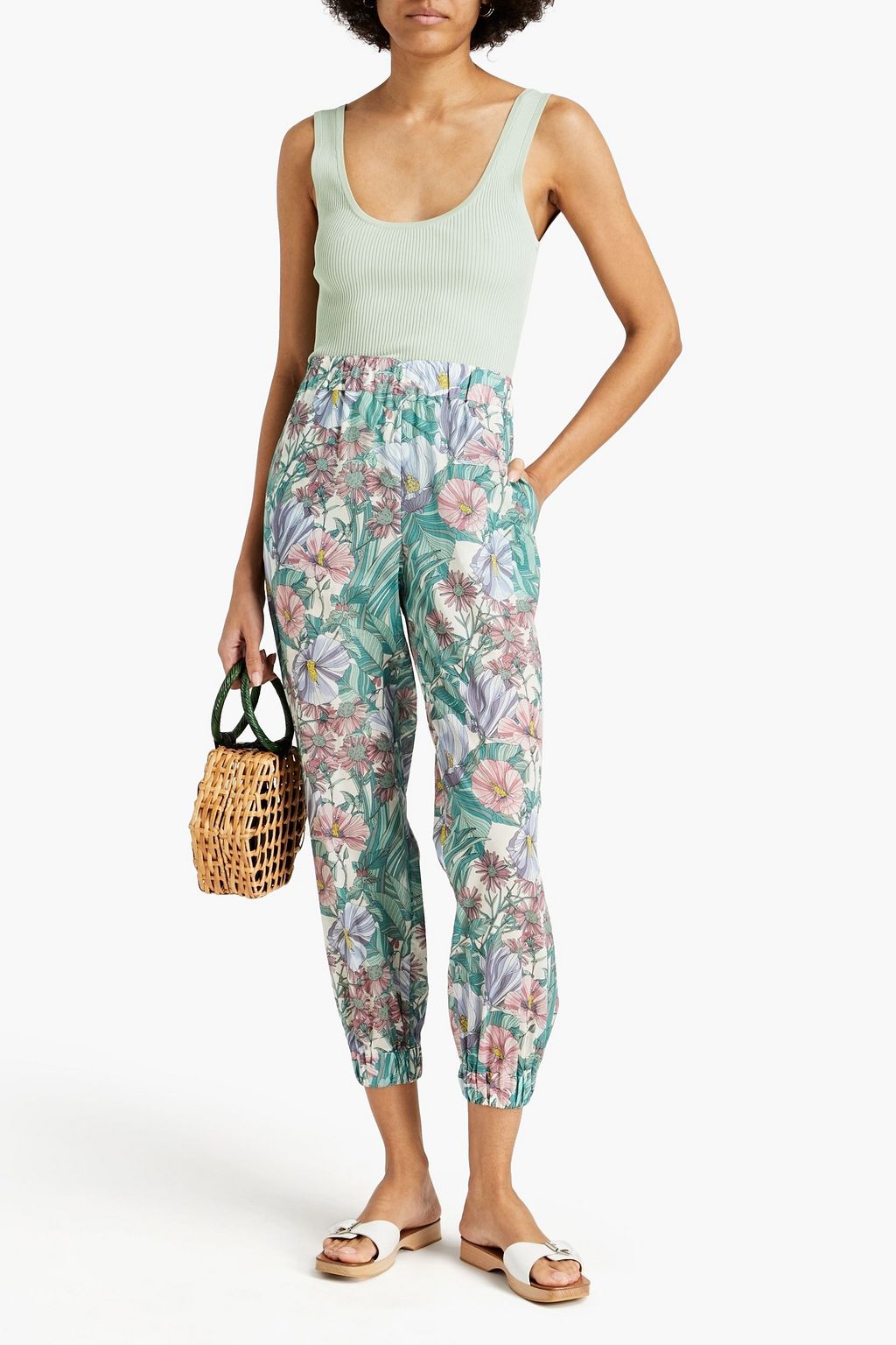 TORY BURCH Printed cotton-mousseline tapered pants
