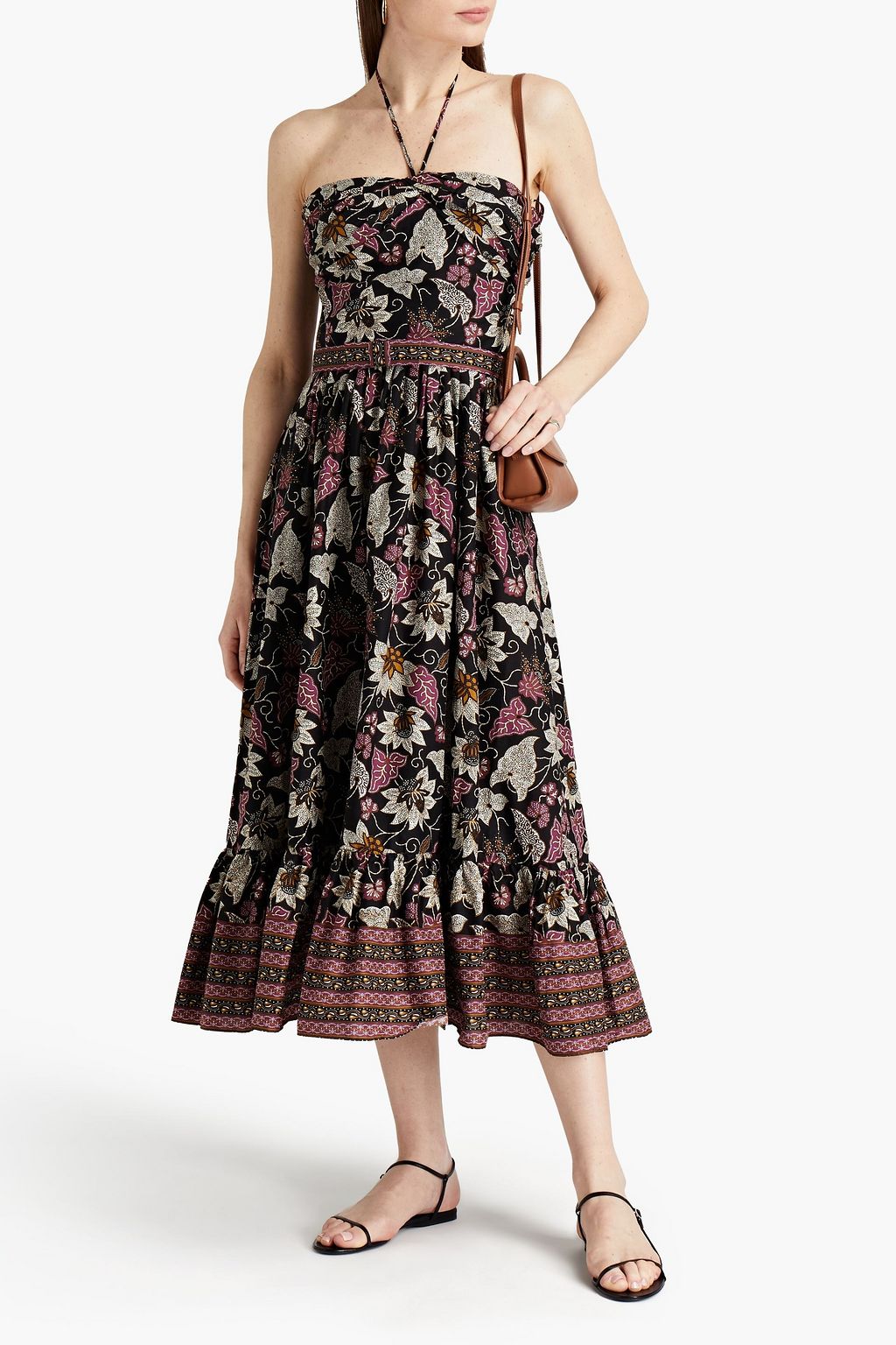 ALEXIS Aniessa gathered floral-print cotton-poplin midi skirt