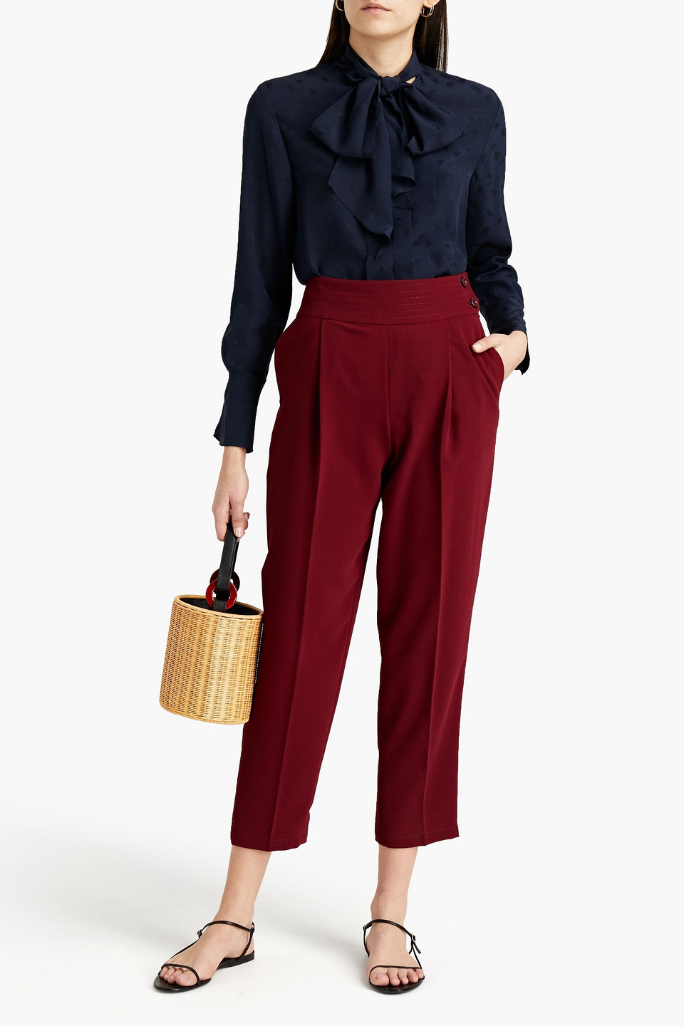 See By Chloé Cropped Pleated Crepe Tapered Trousers