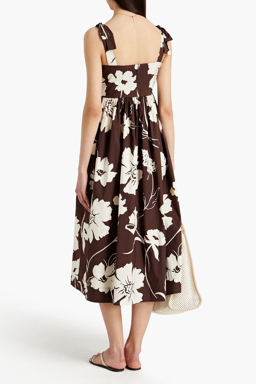 TORY BURCH Gathered printed cotton-poplin midi dress