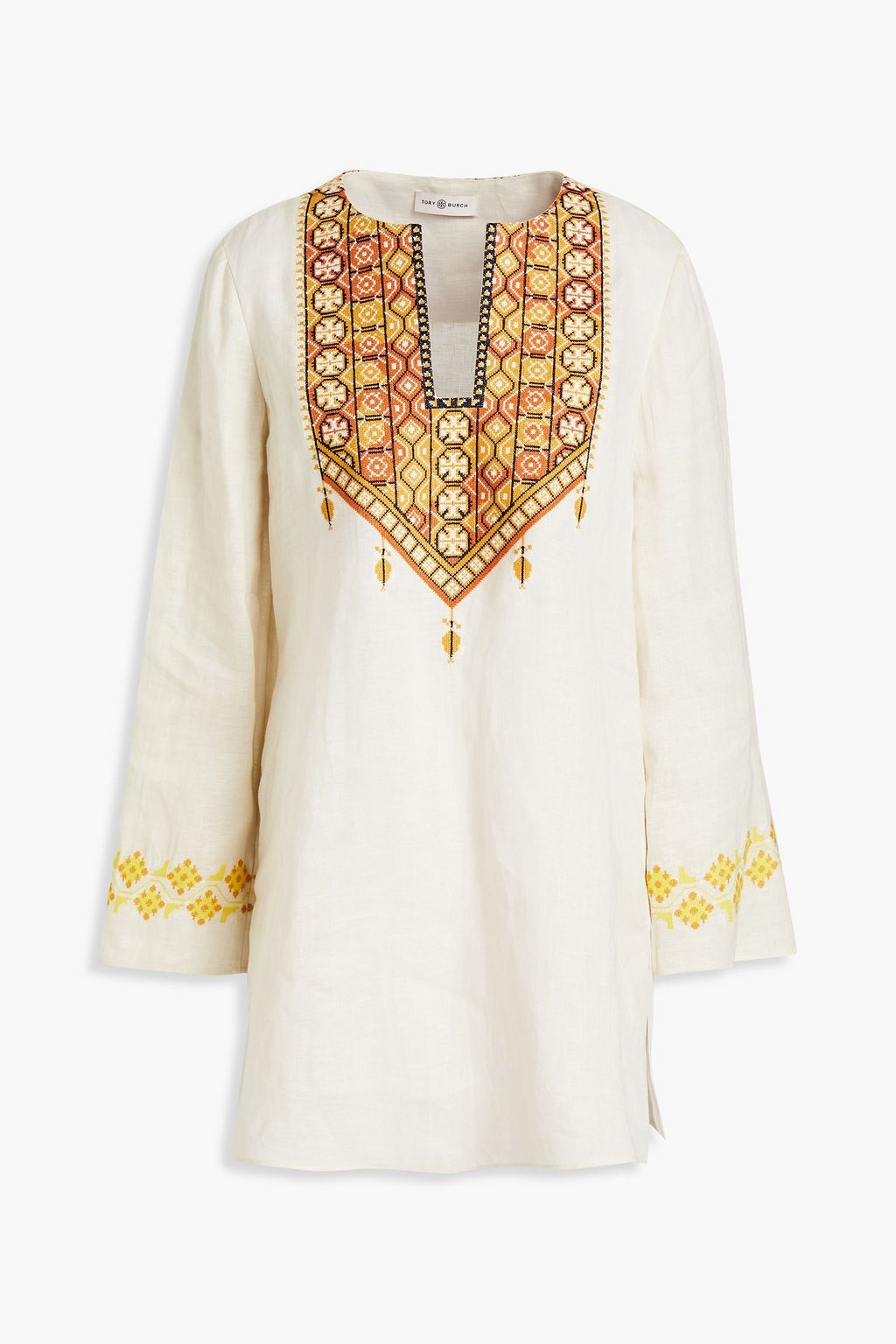 Ecru Embroidered linen kaftan | TORY BURCH | THE OUTNET