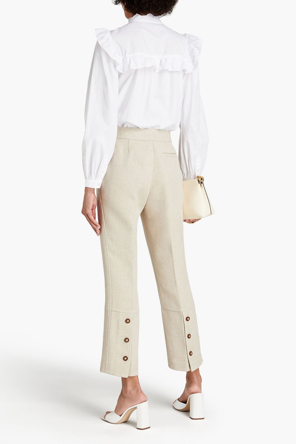 TORY BURCH Phoebe cropped mélange twill flared pants
