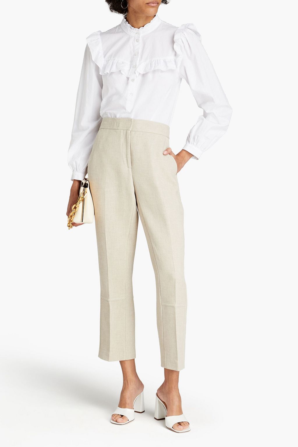 TORY BURCH Phoebe cropped mélange twill flared pants