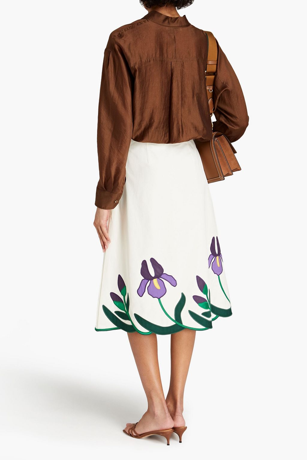 TORY BURCH Embroidered cotton-poplin midi skirt