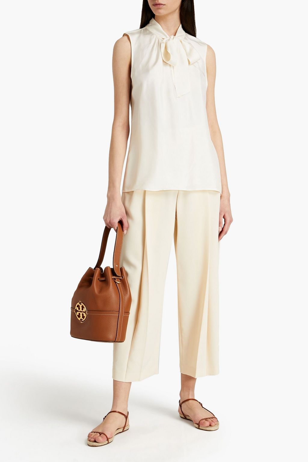 TORY BURCH Pussy-bow silk-twill top