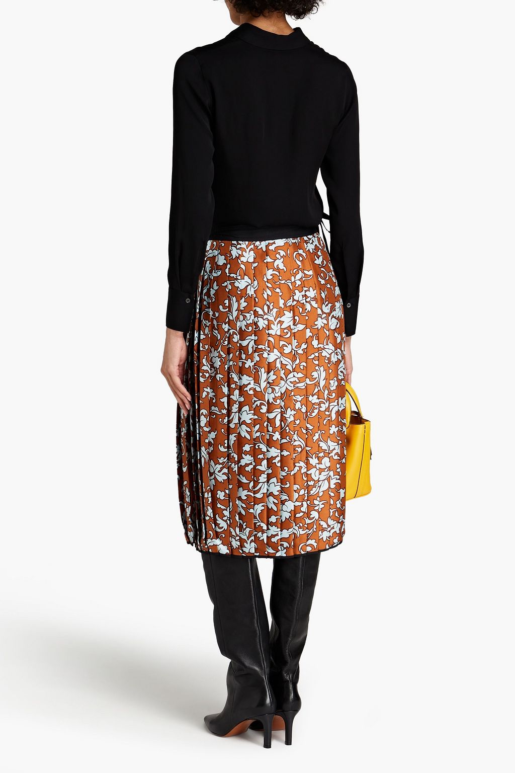 TORY BURCH Pleated floral-print silk-twill midi wrap skirt