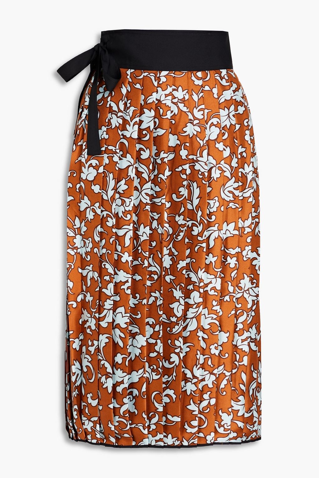 Black Pleated floral-print silk-twill midi wrap skirt | TORY BURCH | THE  OUTNET