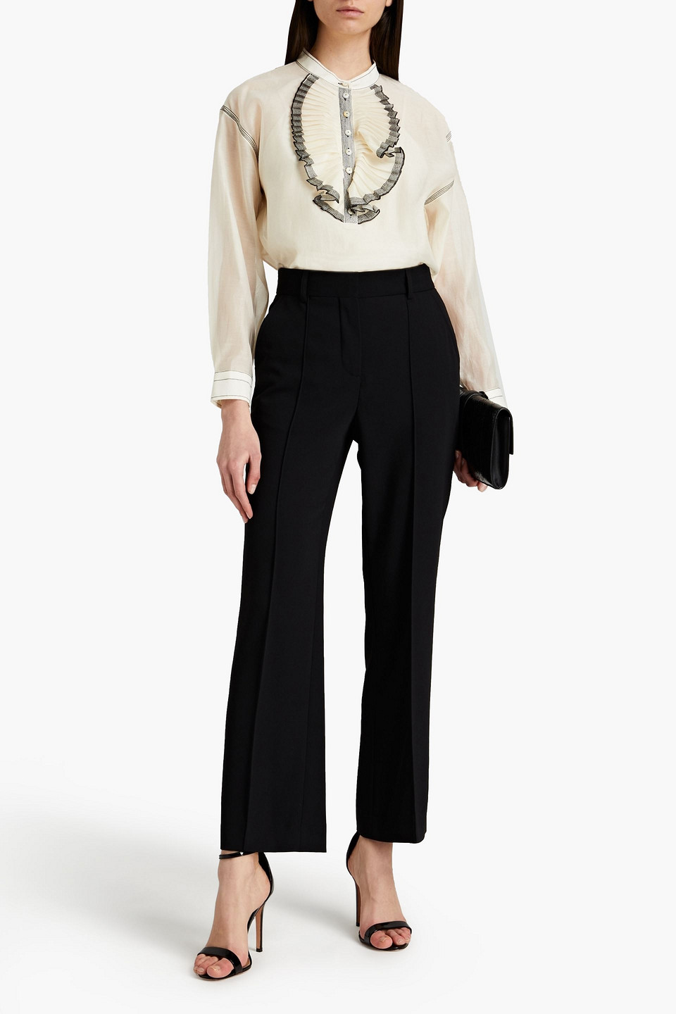 Tory Burch Ruffled Cotton And Silk-blend Voile Blouse In Neutrals