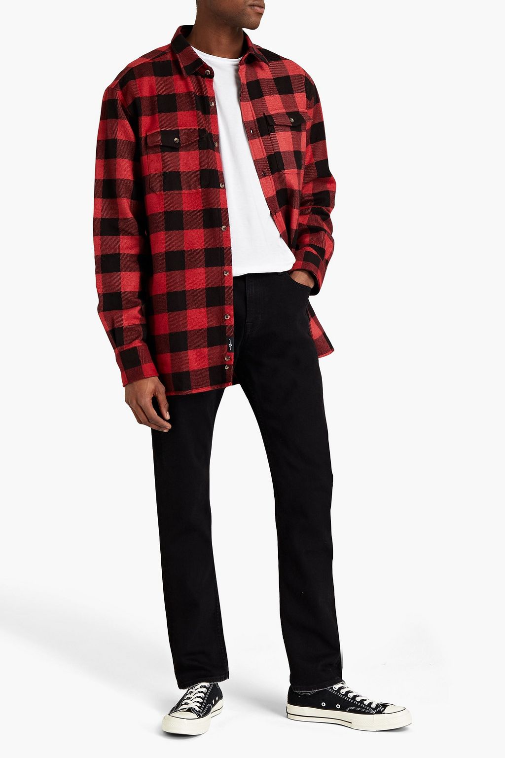 7 FOR ALL MANKIND Checked cotton-twill overshirt