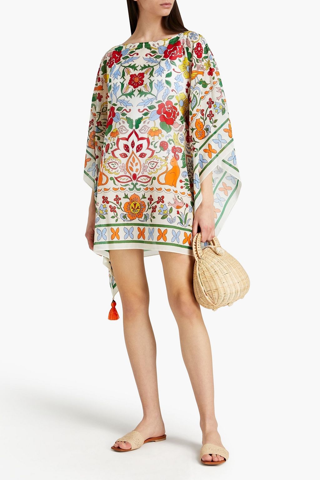 TORY BURCH Printed cotton and silk-blend voile tunic