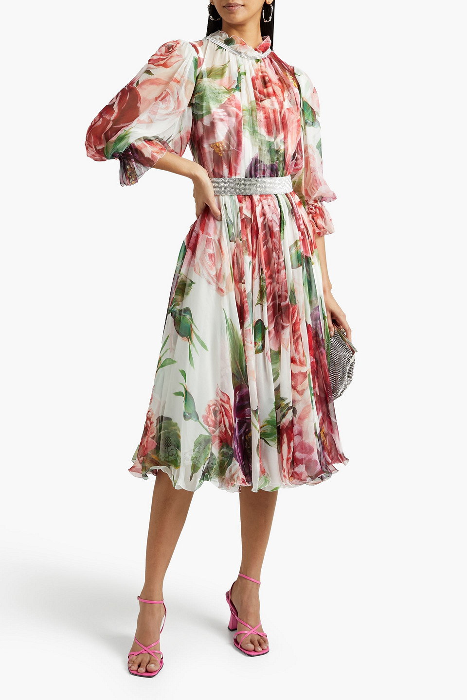 Dolce & Gabbana Crystal-embellished Gathered Floral-print Dolce & Gabbana Crystal-embellished Gathered Floral-print