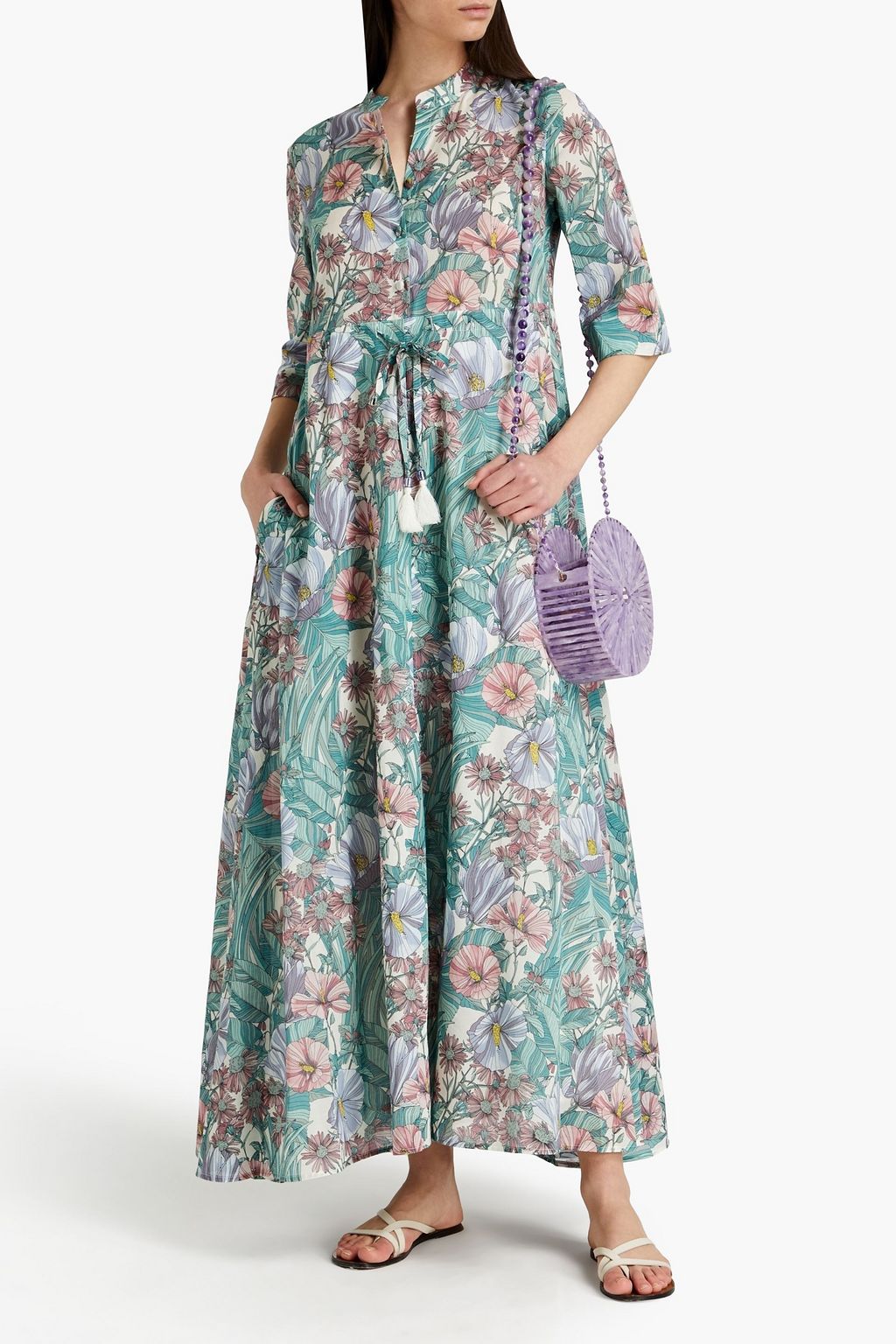 TORY BURCH Printed cotton-voile midi shirt dress