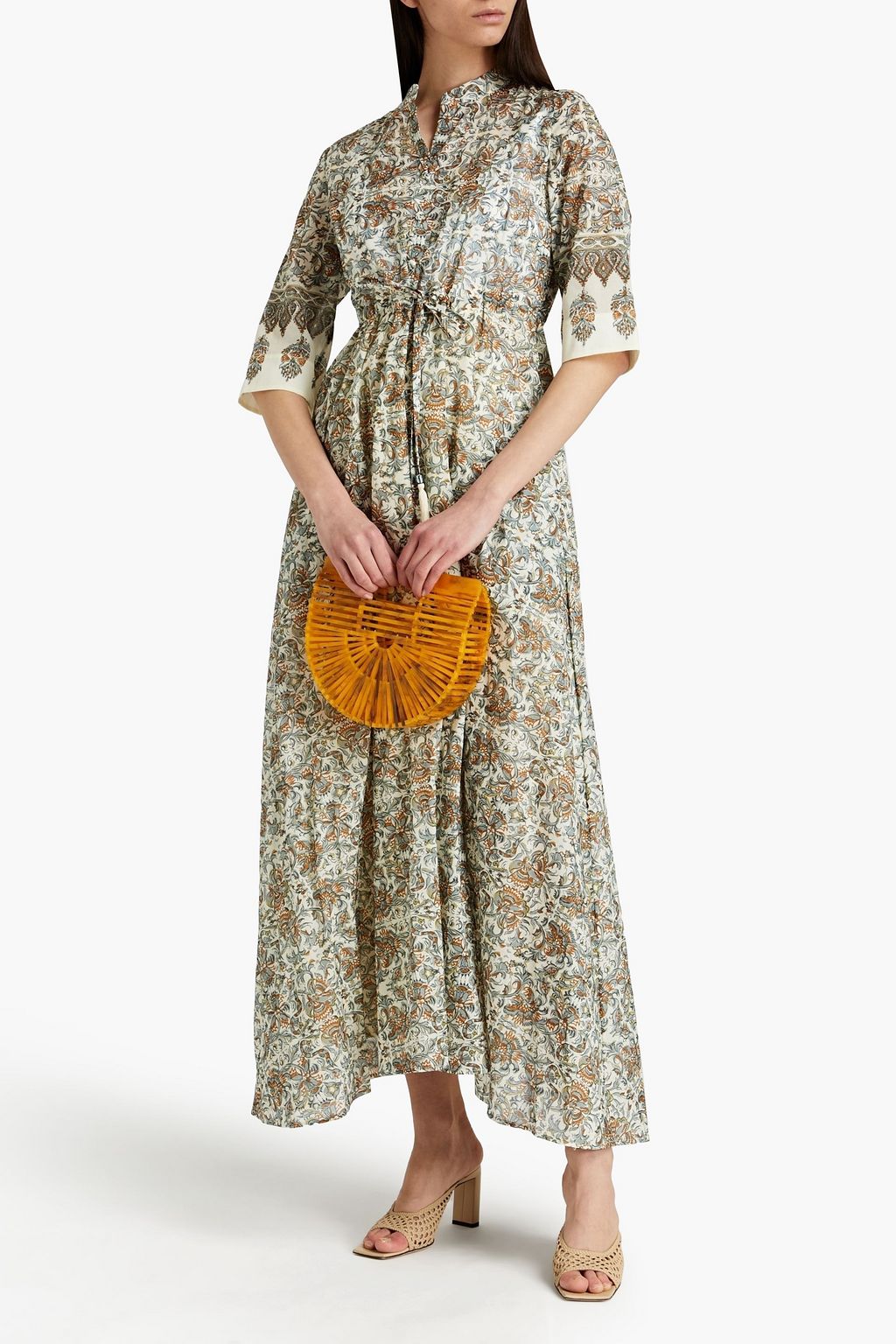 TORY BURCH Printed cotton-voile midi shirt dress