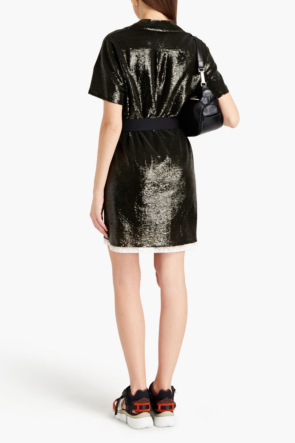 CHLOÉ Belted sequined mesh mini dress