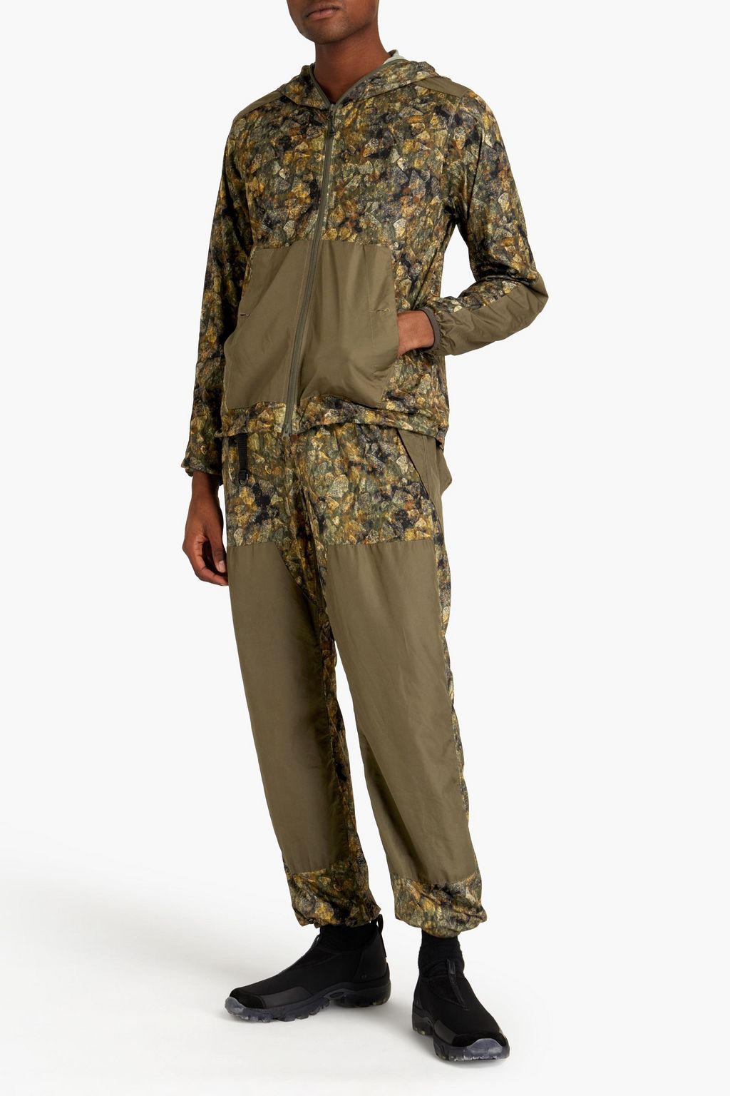 SNOW PEAK Shell-paneled printed mesh hooded track jacket