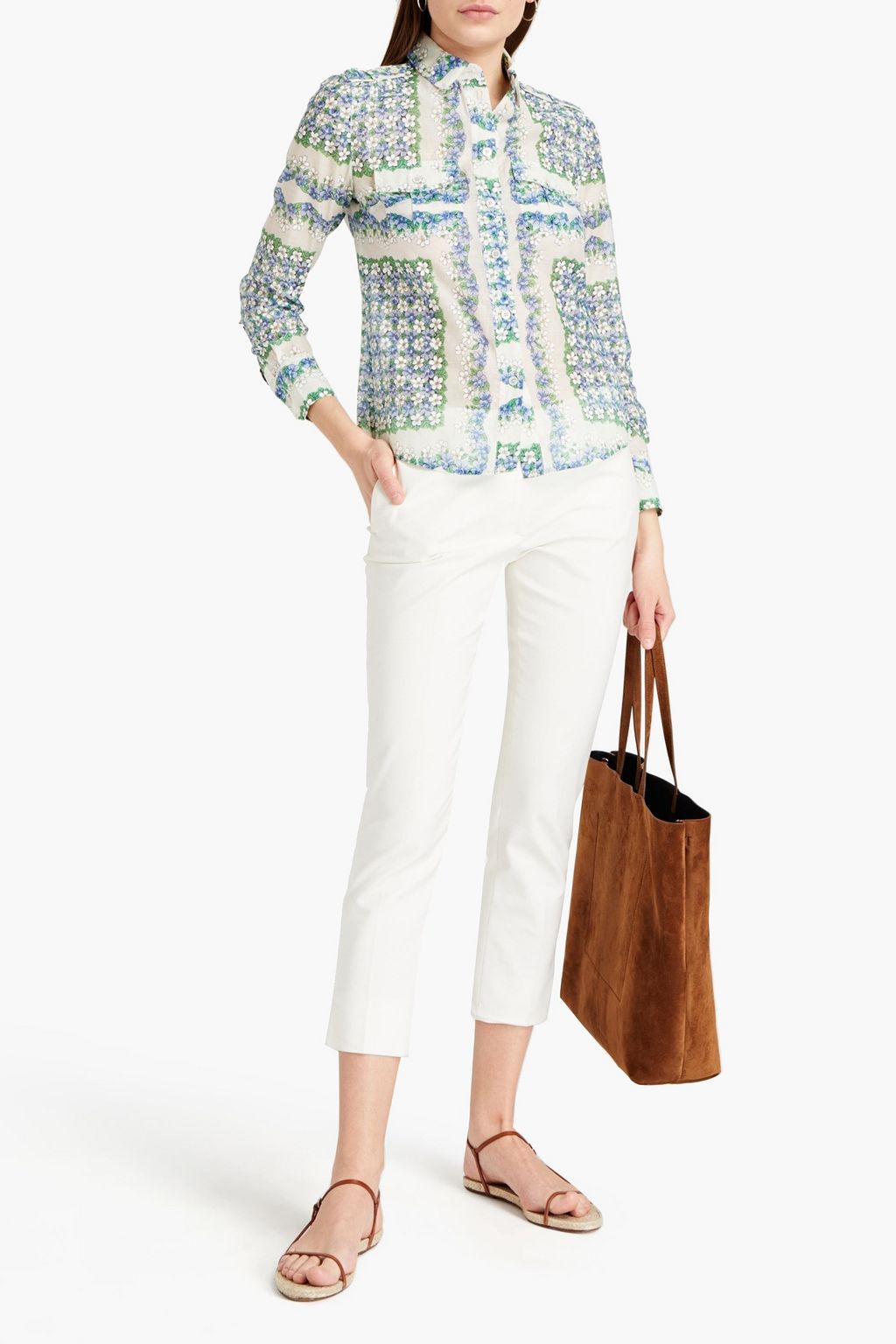 TORY BURCH Floral-print cotton and silk-blend shirt