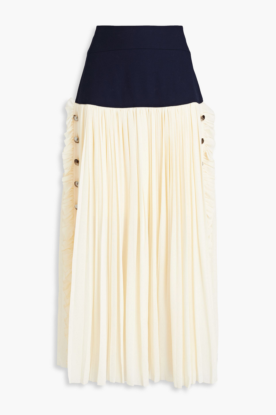 Chloé - Twill-paneled pleated silk-georgette maxi skirt - White - FR 34