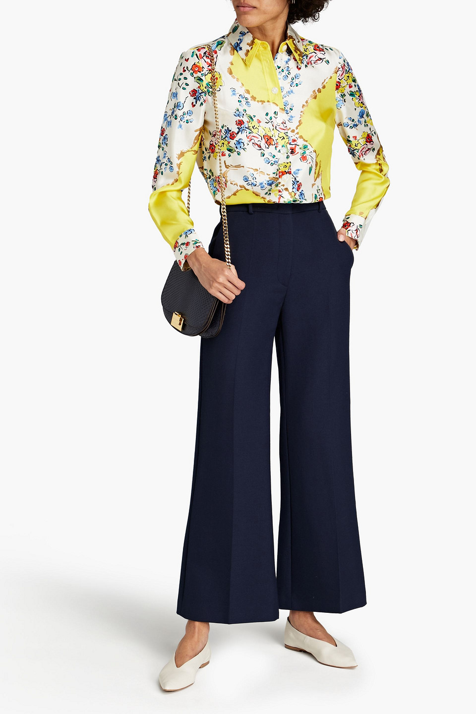 Tory Burch Floral-print Silk-twill Shirt In Yellow