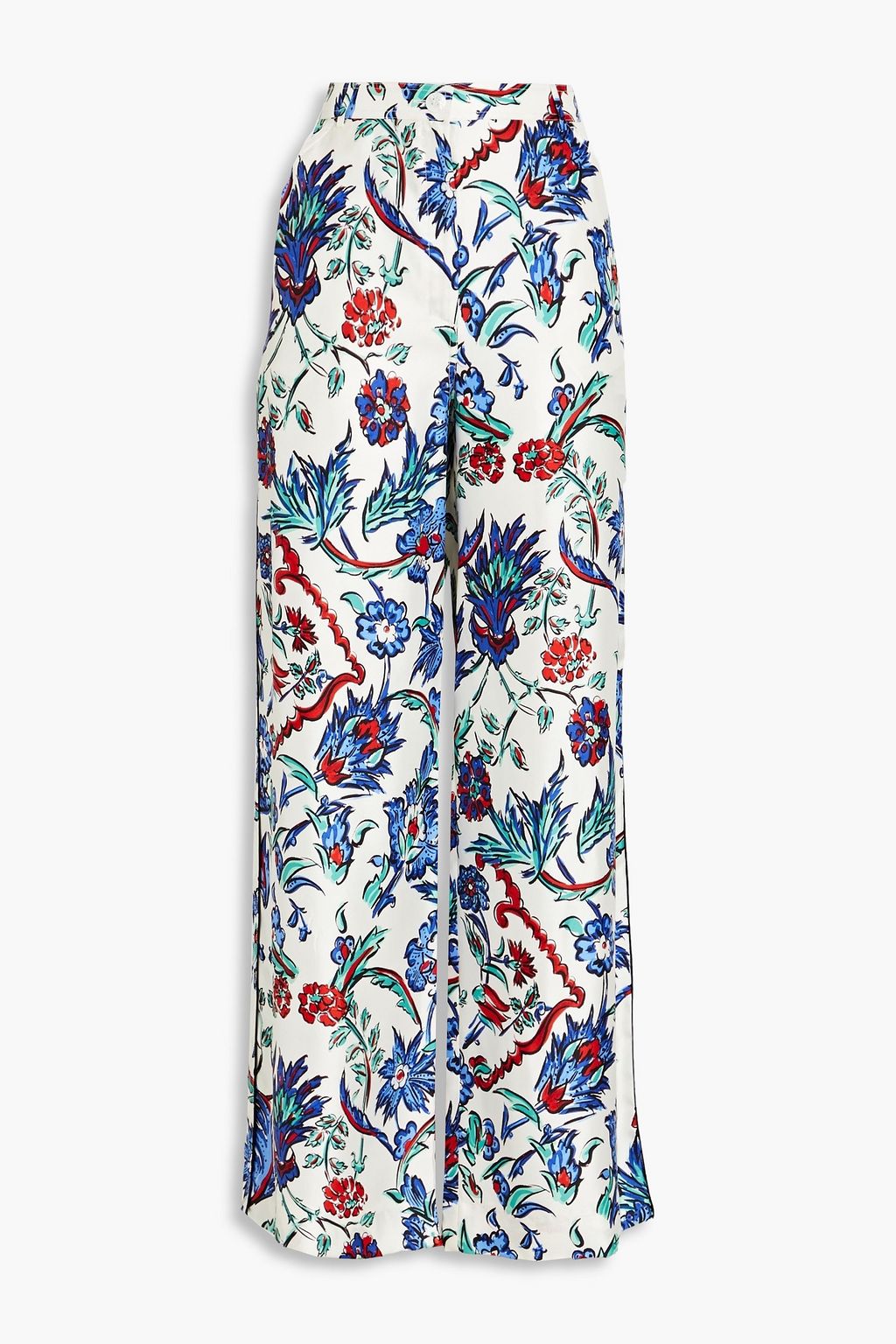 Ivory Floral-print silk-twill wide-leg 