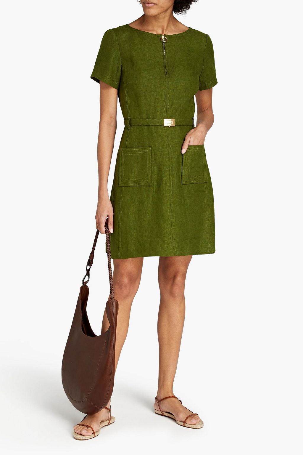 TORY BURCH Nadia belted linen-canvas mini dress