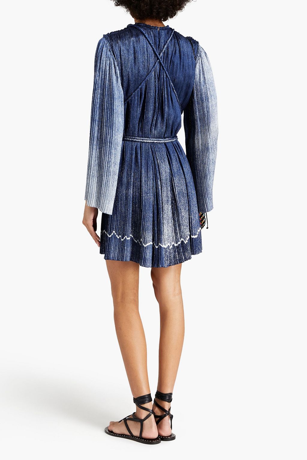 CHLOÉ Belted printed plissé satin-crepe mini dress