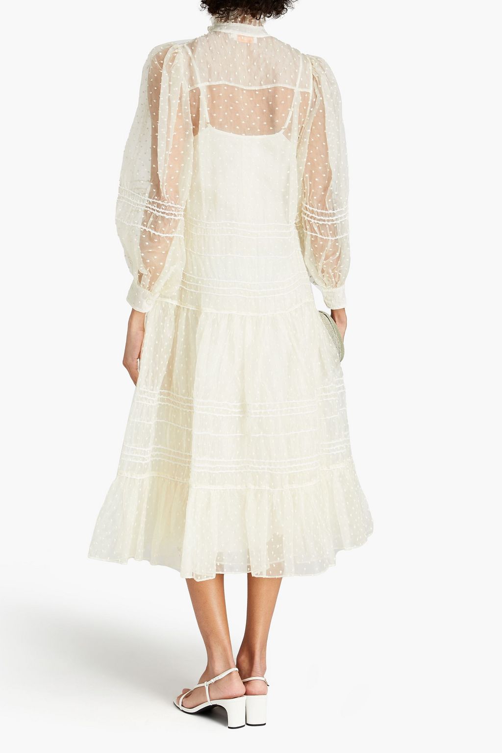 TORY BURCH Gathered Swiss-dot silk-organza midi dress