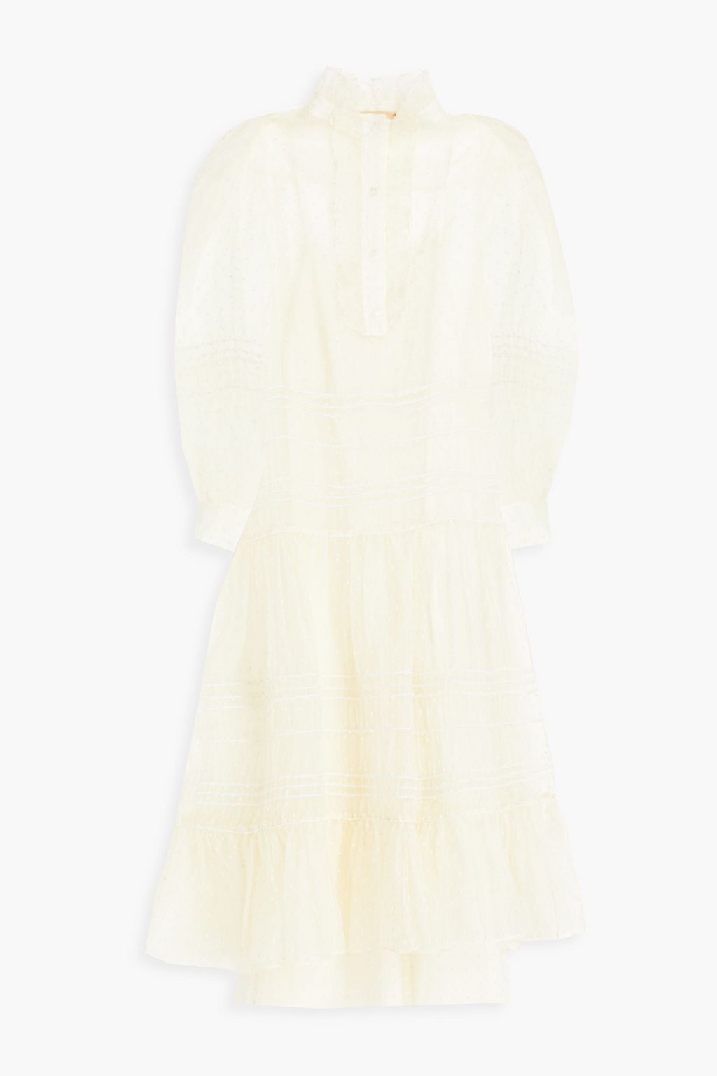 TORY BURCH Gathered Swiss-dot silk-organza midi dress | Sale up to 70% off  | THE OUTNET