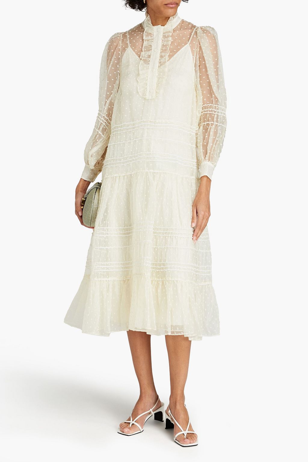 TORY BURCH Gathered Swiss-dot silk-organza midi dress