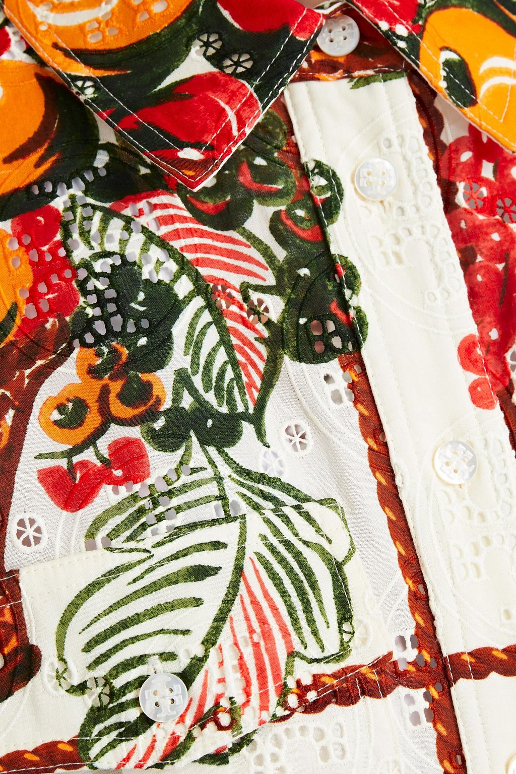 TORY BURCH Bedrucktes Hemd aus Baumwolle mit Lochstickerei