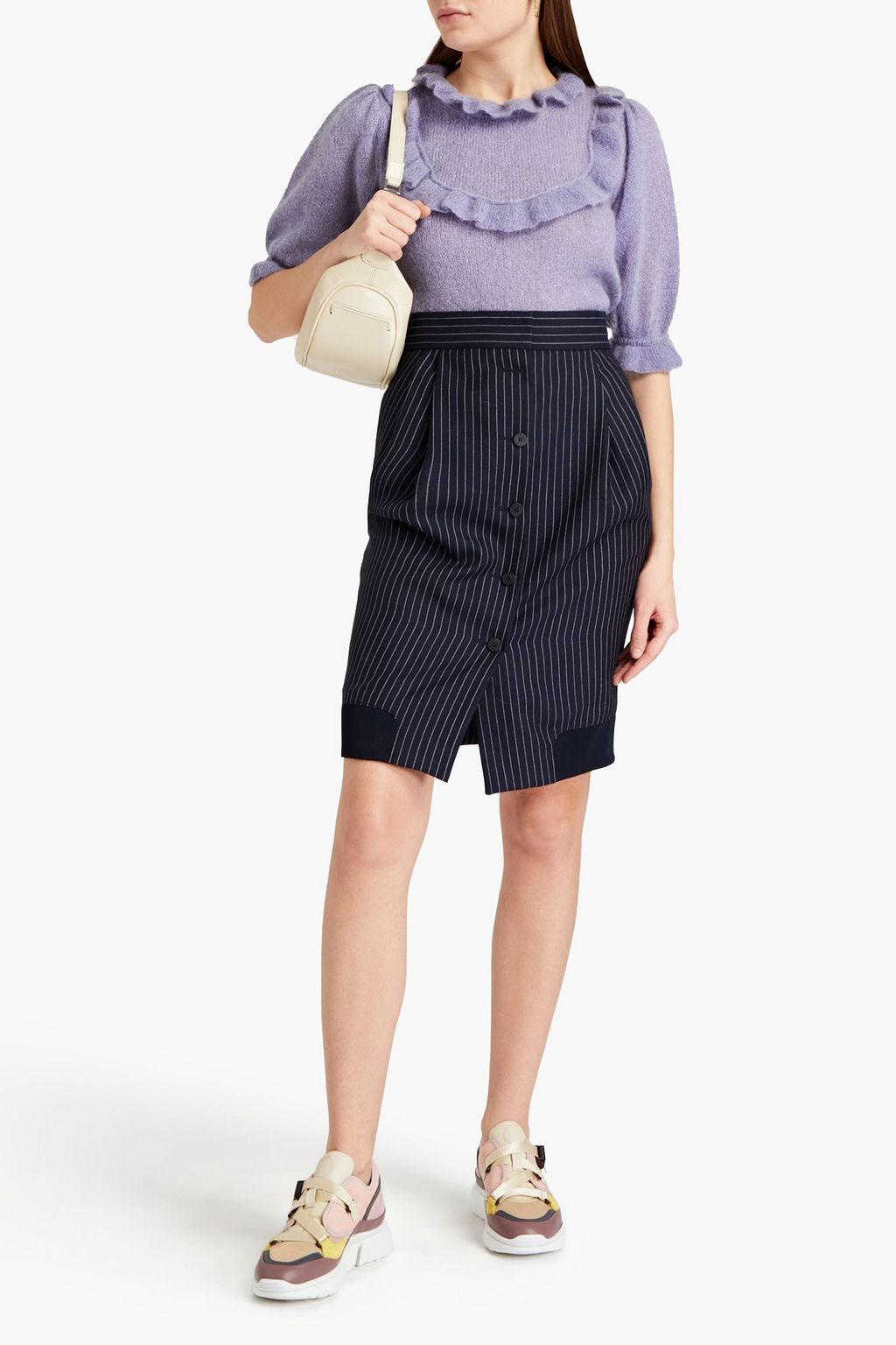 CHLOÉ Pleated pinstriped wool skirt