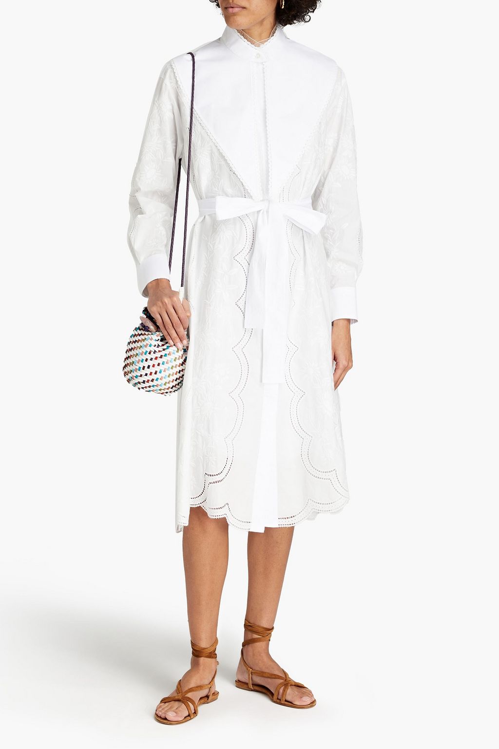 TORY BURCH Embroidered broderie anglaise cotton midi shirt dress