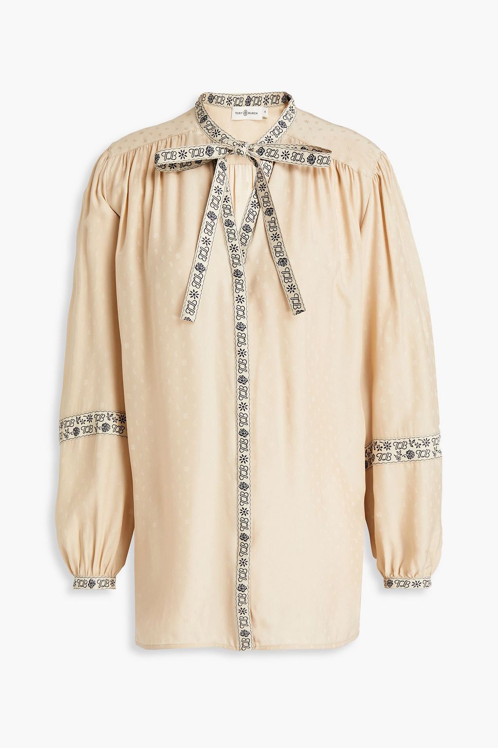 TORY BURCH Pussy-bow silk-jacquard blouse | Sale up to 70% off | THE OUTNET