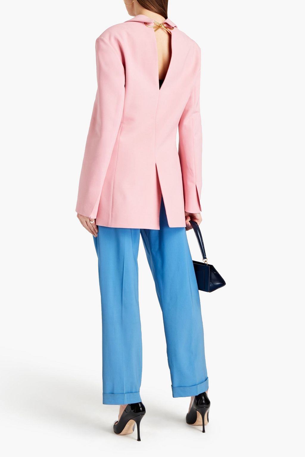 OSCAR DE LA RENTA Bow-embellished cutout wool-blend blazer