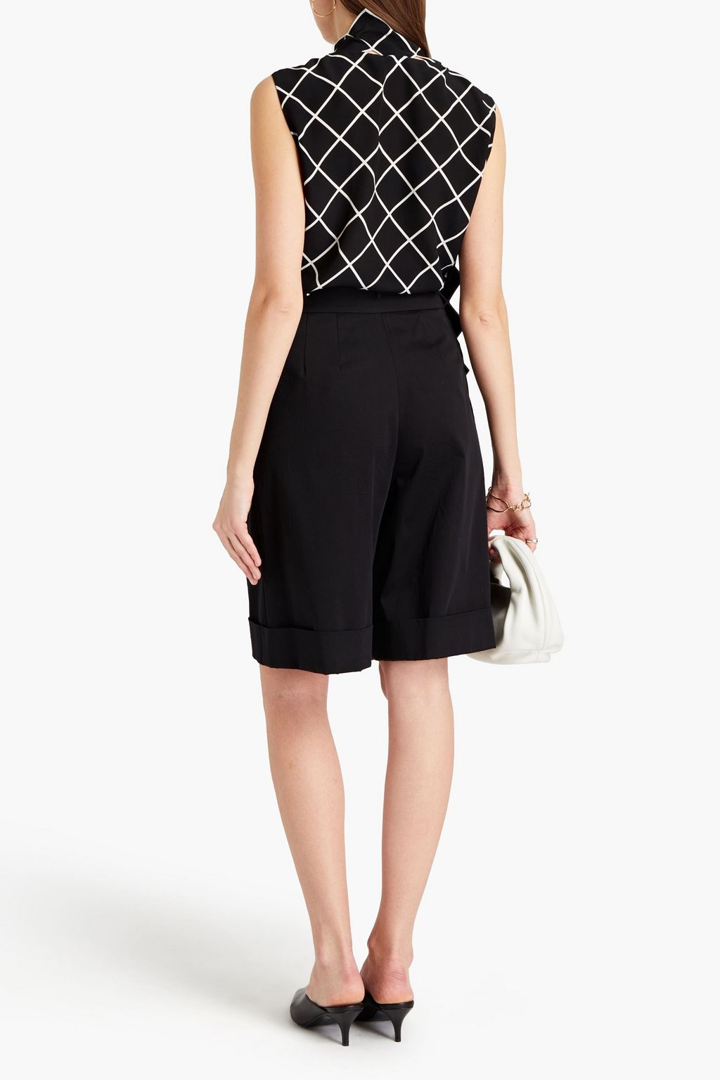 OSCAR DE LA RENTA Tie-neck printed silk crepe de chine top