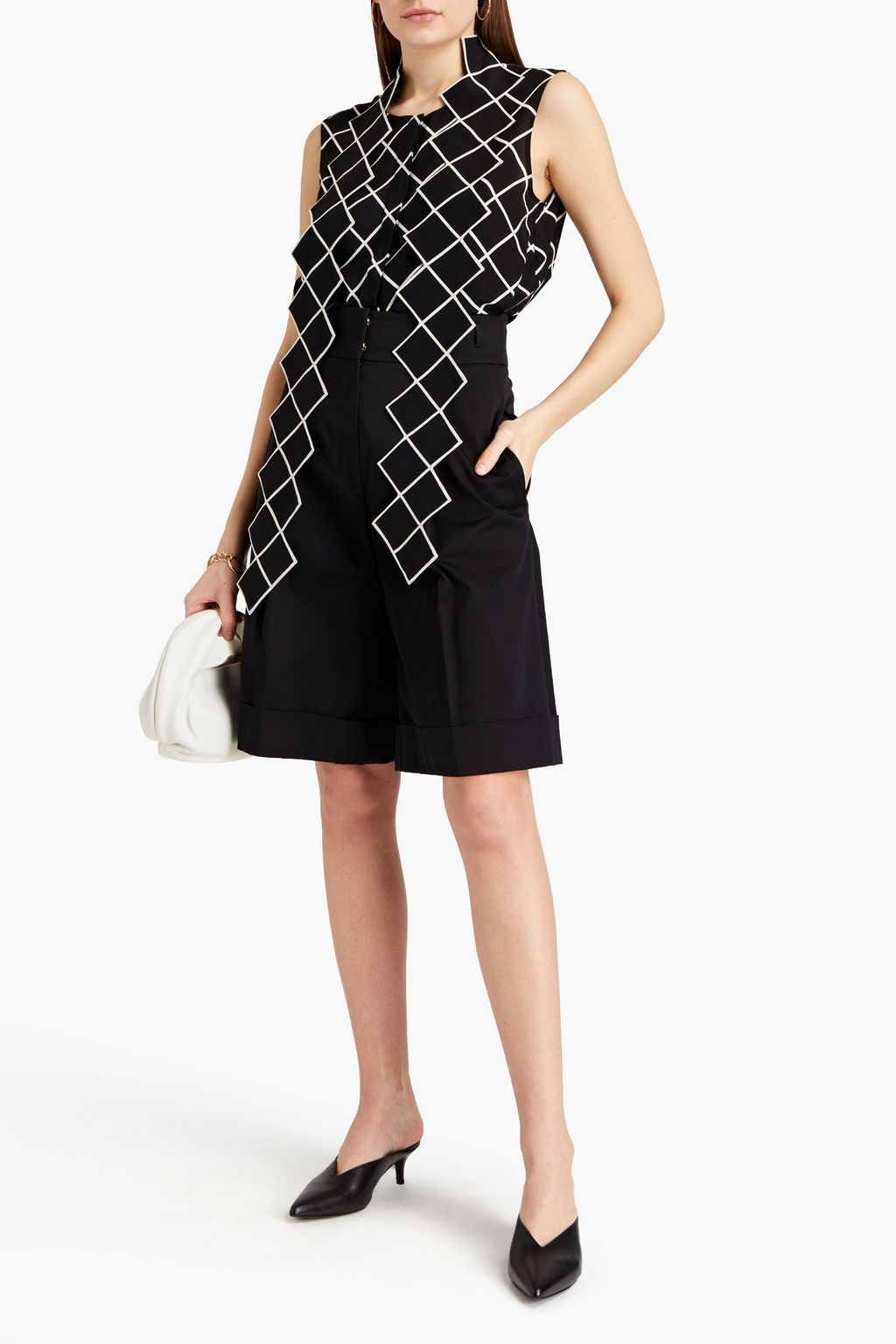 OSCAR DE LA RENTA Tie-neck printed silk crepe de chine top
