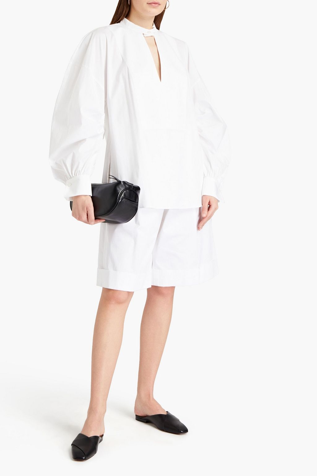OSCAR DE LA RENTA Cutout cotton-blend poplin top