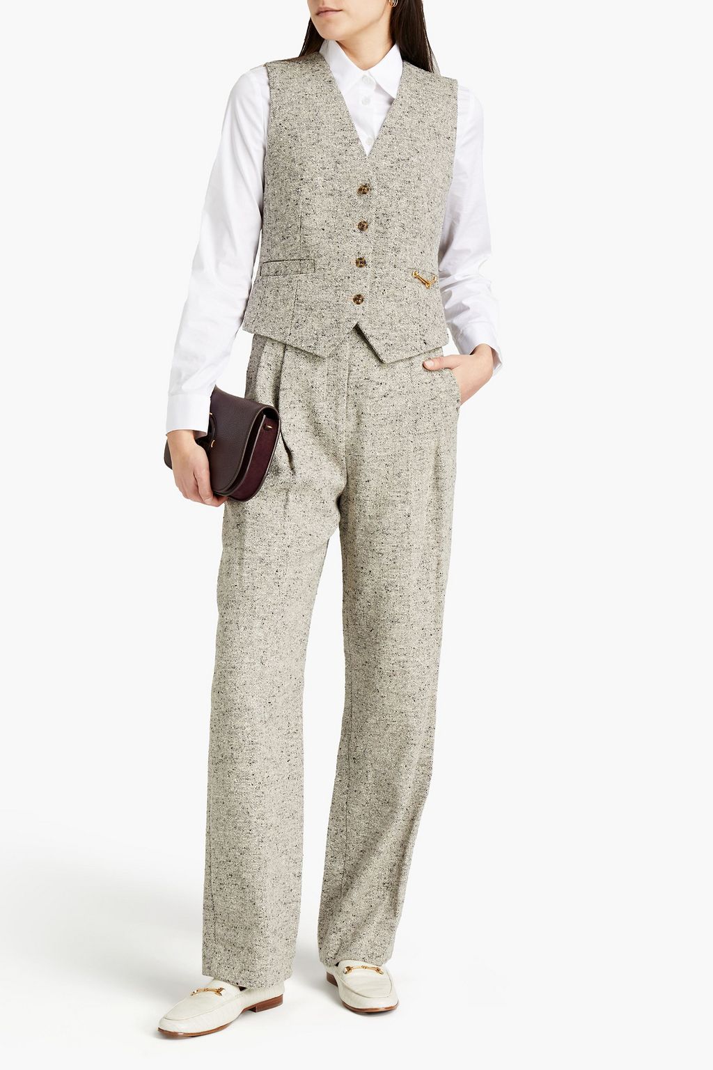 TORY BURCH Tweed-paneled satin-jacquard vest