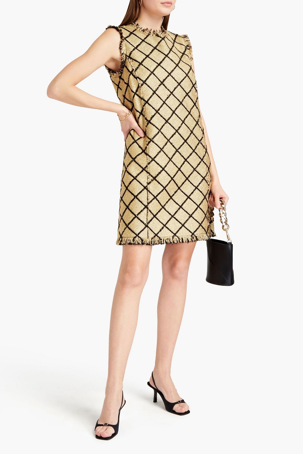 OSCAR DE LA RENTA Metallic checked tweed mini dress