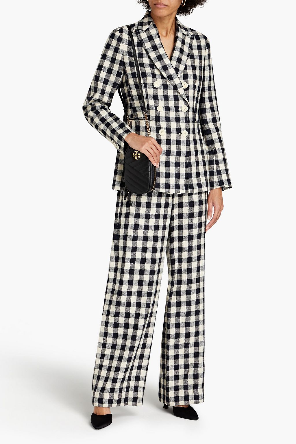TORY BURCH Double-breasted gingham linen blazer