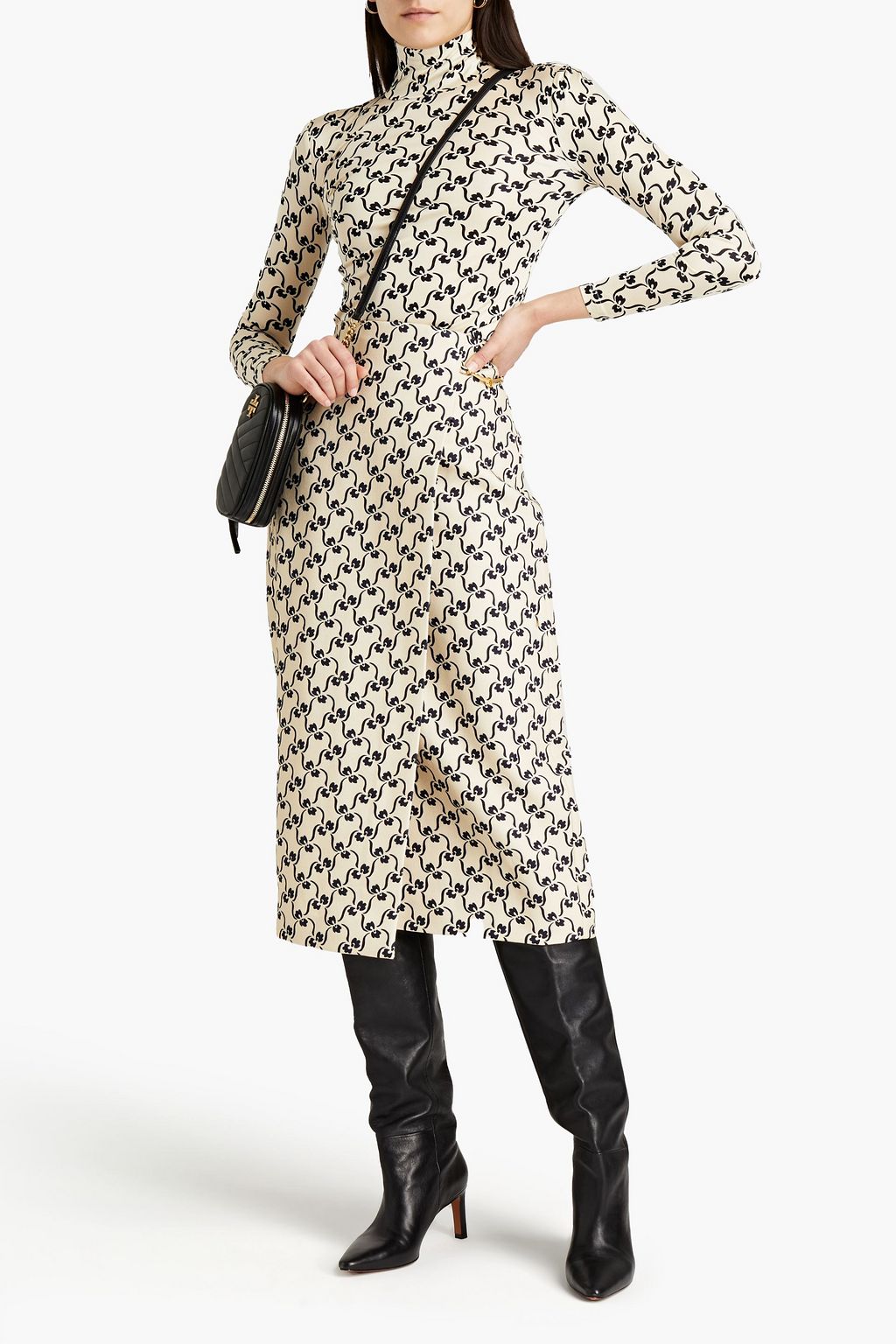 TORY BURCH Embellished printed crepe pencil skirt